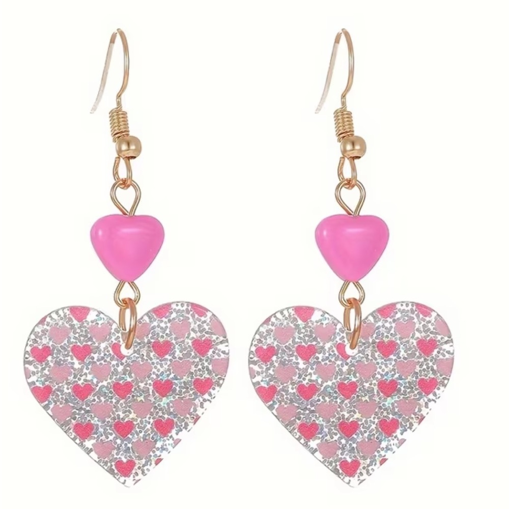 Pink Heart Dangle Earrings